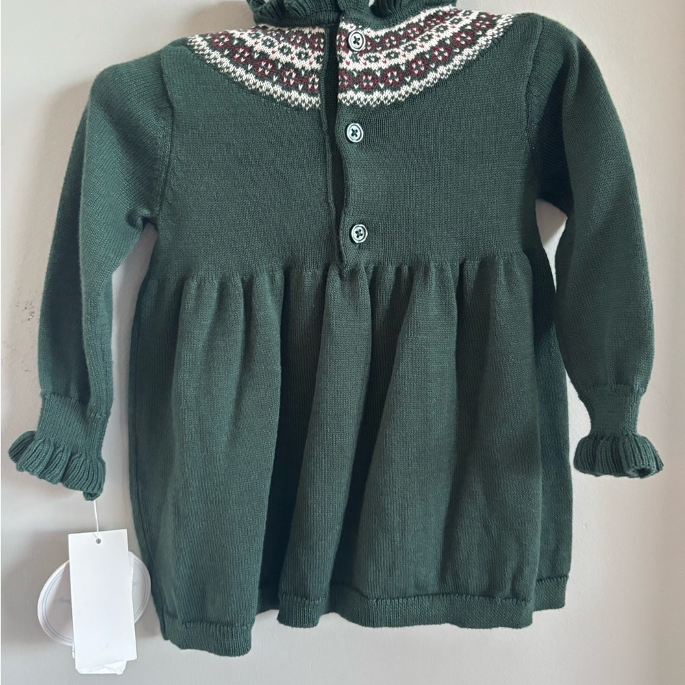NWT Edgehill Collection Baby Girl Smocked Fairisle Mock Neck Holiday dress set - Picture 5 of 6